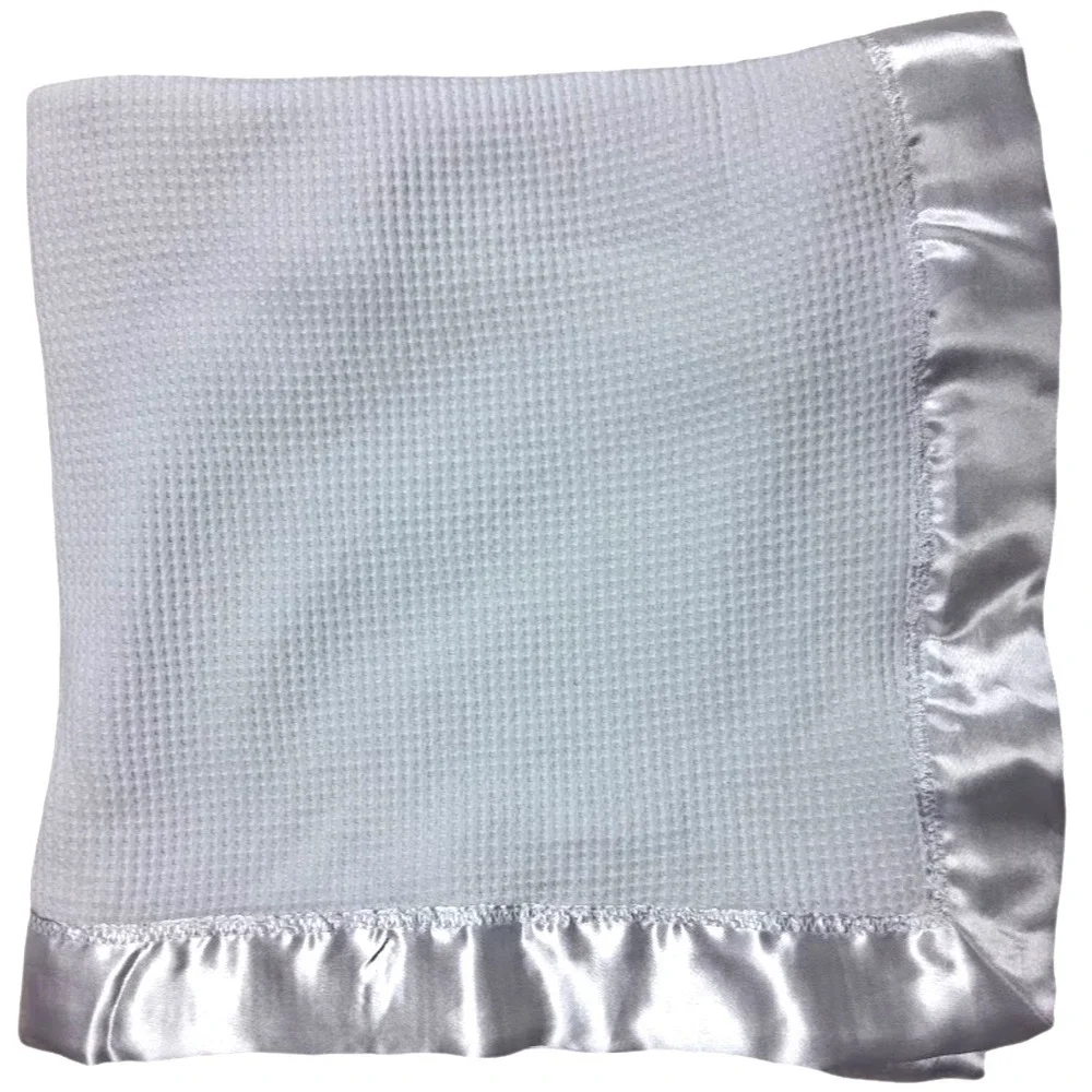 Starting Out Solid White Thermal Baby Blanket Satin Trim 32x48 Lightweight Soft